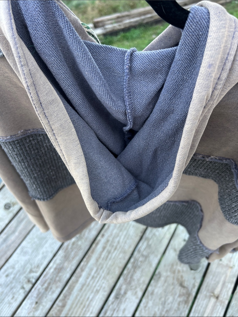 POL Patchwork Flower Appliqué Pullover Hoodie - Taupe, Gray, Green, Orange - Picture 4 of 9